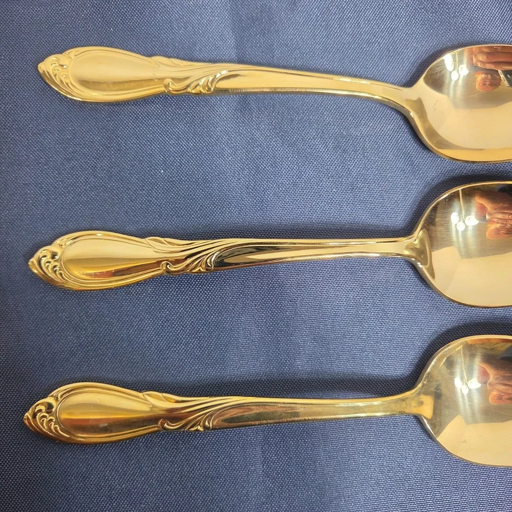 Vintage Excel Stainless Korea Symphony Gold Plated Teaspoon Set of 3